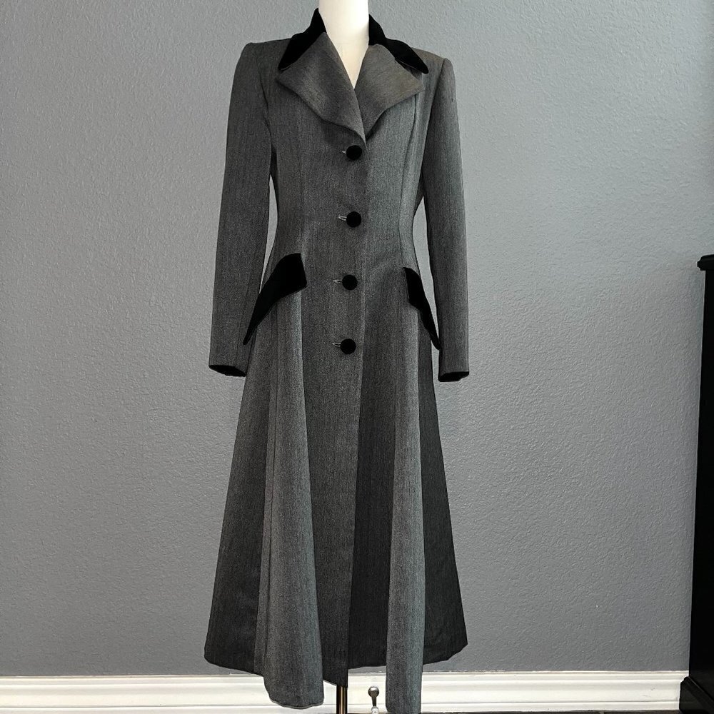 Steampunk MAXI Black & Gray OPERA COAT by Designer ANGEL Made in Italy  - EUC-42